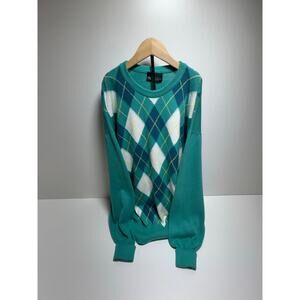 Vtg Grandpa Core Men’s Argyle Sweater Sz Large Golf 70’s Preppy Teal White